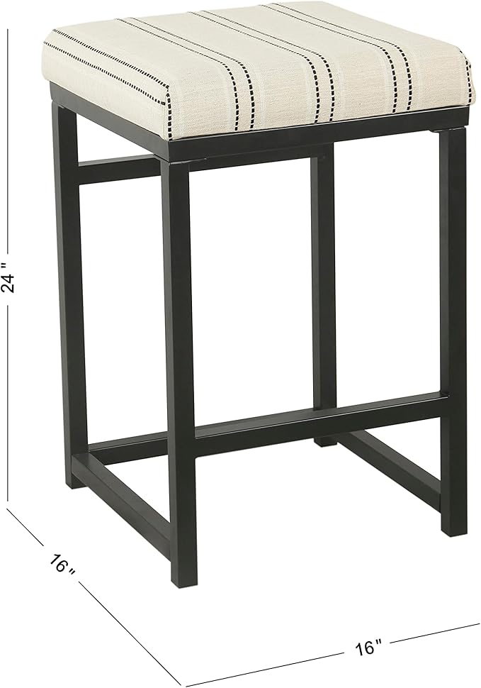 HomePop Home Decor | Modern 24-Inch Counter Stool | Backless Metal Frame Bar Stools Counter Height | Decorative Home Furniture, Black and White Stripe