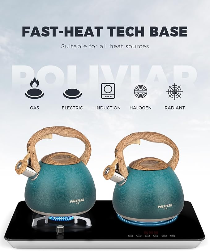 POLIVIAR Tea Kettle, 2.7 Quart Stovetop Tea Kettle, Audible Whistling Teapot with Crackle Finish, Food Grade Stainless Steel for Anti-Rust, Anti Hot Handle, Suitable for All Heat Sources (JX2023-LYD)