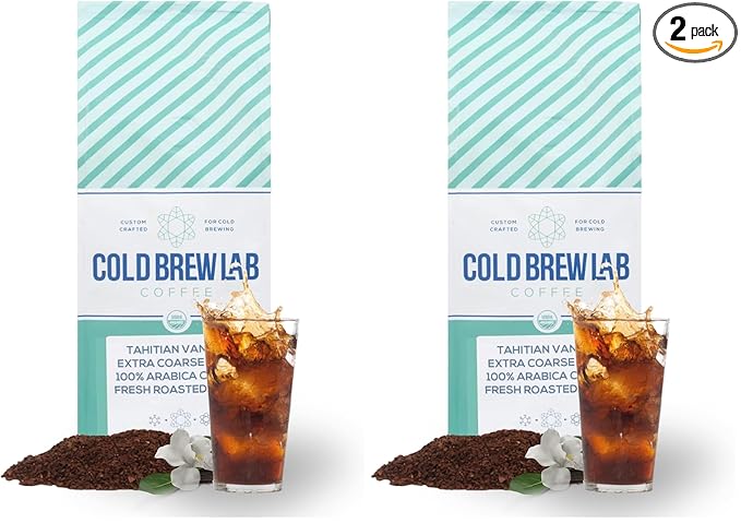 Cold Brew Organic Coarse Ground Flavored Coffee, Vanilla Flavor, Dark Roast, Colombian Supremo, Coarse Grind for Cold Brew Coffee & French Press,1 LB (Pack of 2)