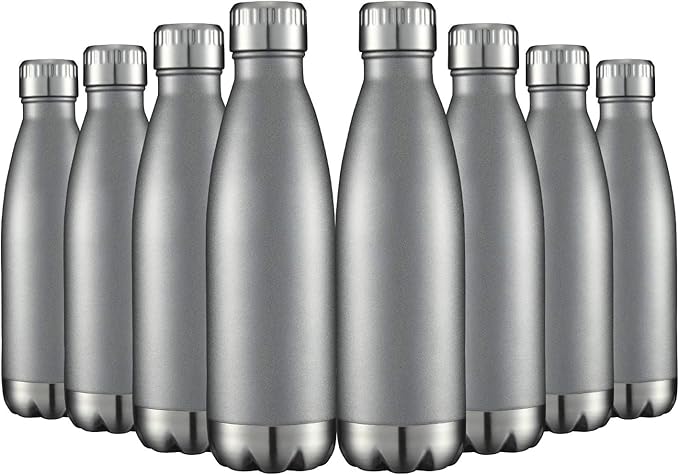 HASLE OUTFITTERS 17oz Stainless Steel Water Bottles Bulk, Vacuum Insulated Water Bottles Double Walled Reusable Metal Sports Water Bottles Keep Drinks Hot and Cold, Gray, 8Packs