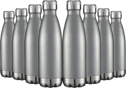 HASLE OUTFITTERS 17oz Stainless Steel Water Bottles Bulk, Vacuum Insulated Water Bottles Double Walled Reusable Metal Sports Water Bottles Keep Drinks Hot and Cold, Gray, 8Packs