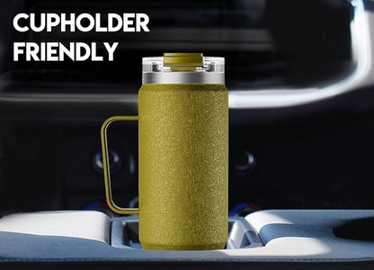 Meoky 40oz Tumbler with Handle, Stainless Steel Travel Mug with 2-in-1 Straw and Sip Lid, Vacuum Insulated Coffee Mug, 100% Leak Proof, Keeps Cold for 34 Hours or Hot for 10 Hours (Forest)