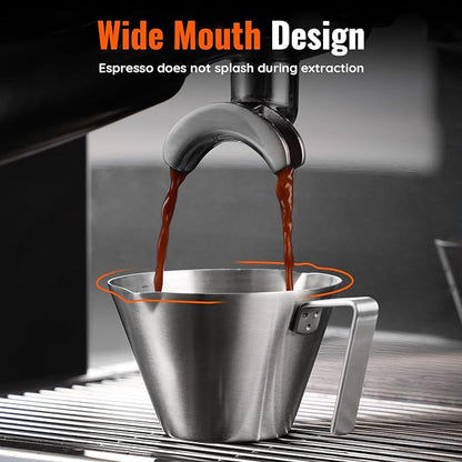 YARRAMATE Espresso Cup with Handle, Stainless Steel Espresso Accessories, Double Spout Metal Measuring Cup with Dual Scale, Espresso Shot pitcher with V-Shaped Mouth, 3.4OZ/100ML