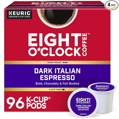 Eight O'Clock Coffee Dark Italian Espresso Roast Keurig Single-Serve K-Cup Pods, Dark Roast Coffee, 96 Count