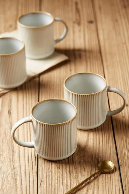 famiware Coffee Mug Set for 6, Star 12 oz Catering Mugs Cup Set with Handle for Coffee, Tea, Cocoa, Milk - Ceramic Stoneware Drinkware Set, Cappuccino White