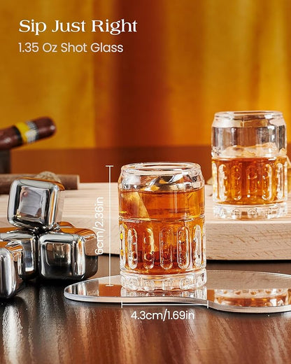 Kollea Father’s Day Shot Glasses, Flash Hider Shaped Clear Shot Glasses Set of 4 with Heavy Base, Shot Cups for Whiskey, Tequila, 21st Birthday Gifts for Men Dad, Military Fan, Men Cave Decor, 1.35 Oz