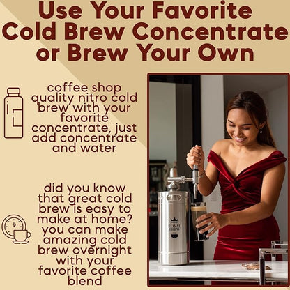 The Original Royal Brew Nitro Cold Brew Coffee Maker - Gift for Coffee Lovers - 128 oz Extra Large Home Keg, Nitrogen Gas System Coffee Dispenser Kit