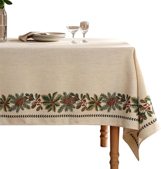 Designer Christmas Linen Long Tablecloth Rectangle,Light Beige Western Table Cloth,Wrinkle Resistant Decor Tablecloths for Dining Thanksgiving Kitchen Christmas,63"*102"-Carol G