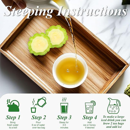 WT WEETEE Bitter Melon Tea Bags, Zero Sugar Tea, 100 Count Made with 100% Pure Natural Bitter Melon, Caffeine-free Momordica Charantia Tea