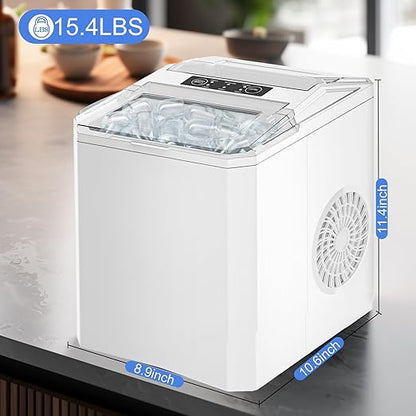 SMUG Ice Makers Countertop with Handle, Portable Ice Machine, 9 Bullet Ice Cubes in 6 Mins, 26lbs in 24Hrs, Auto-Cleaning, with Basket and Scoop, for Home, Kitchen, RV, Camping, White
