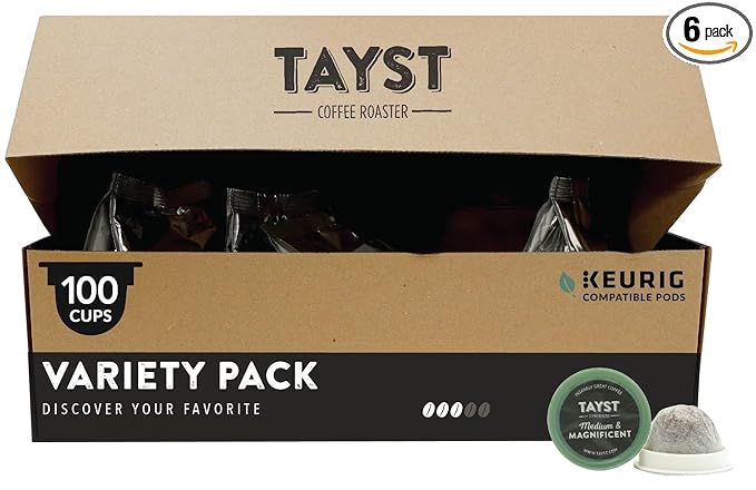 Tayst Coffee Pods, Variety Pack Assortment, K Cups Compatible with Keurig Coffee Maker, Sustainable Single Serve, Pack of 100