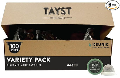 Tayst Coffee Pods, Variety Pack Assortment, K Cups Compatible with Keurig Coffee Maker, Sustainable Single Serve, Pack of 100
