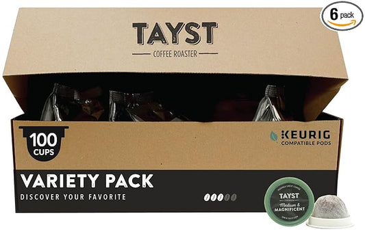 Tayst Coffee Pods, Variety Pack Assortment, K Cups Compatible with Keurig Coffee Maker, Sustainable Single Serve, Pack of 100