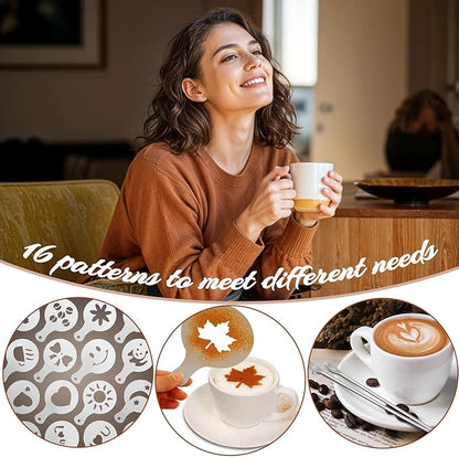 22 PCS Coffee Tamper Set, Espresso Accessories Tampers kit Barista Tools with 51mm Espresso Tamper, WDT Tool, Frothing Pitcher, Coffee Stirrer, Latte Art Pen, Tamper Mat, 16 Coffee Stencils