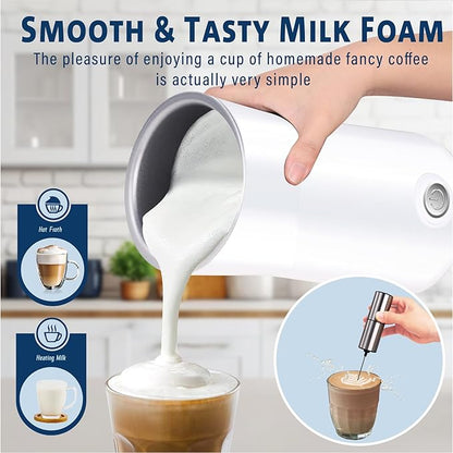 Huogary Milk Forther Simple Milk Frother and Steamer 2-in-1 Milk Steamer with Hot Milk Foam and Hot Milk for Latte, Macchiato, Cappuccinos (white)