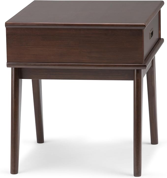 SIMPLIHOME Draper SOLID HARDWOOD 22 inch Wide Rectangle Mid Century Modern End Table in Medium Auburn Brown for the Living Room and Bedroom