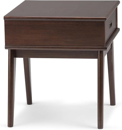 SIMPLIHOME Draper SOLID HARDWOOD 22 inch Wide Rectangle Mid Century Modern End Table in Medium Auburn Brown for the Living Room and Bedroom