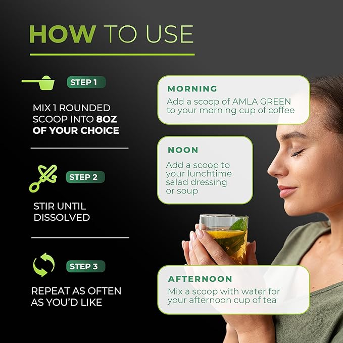 Amla Powder & Decaf Green Tea Superfood Supplement, 20x Ultra Concentrated Amla, Antioxidant Support, Made with Oolong Tea and Indian Gooseberries, Organic, Vegan, Decaf, 30 Servings