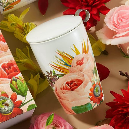 Tea Forte Jubilee Double-Walled Ceramic Kati Cup with Removable Stainless Steel Infuser Basket and Lid, Steeps 12 oz Loose Leaf Tea, Lid and Cup Dishwasher & Microwave Safe