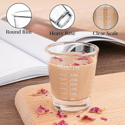 Shot Glasses Measuring cup Espresso Shot Glass Liquid Heavy Glass Wine Glass 2 Pack 26-Incremental Measurement 1oz, 6 Tsp, 2 Tbs, 30ml By BCnmviku (2pack-White)