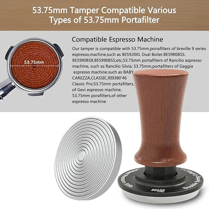 Espresso Coffee Tamper 58.35mm,Ebony Double Spring Coffee Tamper Spring Loaded,100% Stainless Steel Ripple Base,Constant 30lb,Compatible Coffee Machine Accessories (53.75mm)