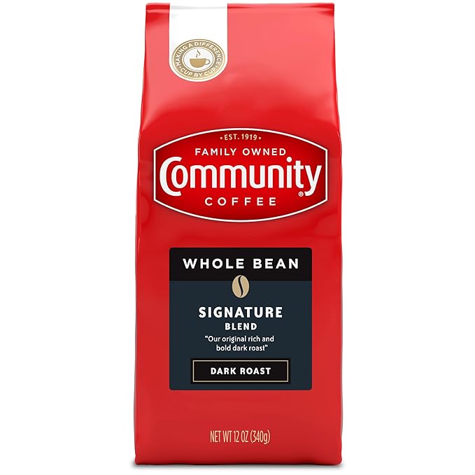 Community Coffee Signature Blend Whole Bean Coffee, Dark Roast, 12 oz Bag (Pack of 6)