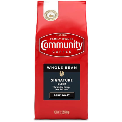 Community Coffee Signature Blend Whole Bean Coffee, Dark Roast, 12 oz Bag (Pack of 6)