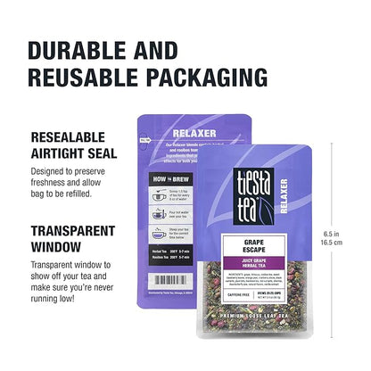 Tiesta Tea - Grape Escape, Loose Leaf, Juicy Grape Herbal Tea, Non-Caffeinated Fruit Blend, Makes Hot or Iced Up to 25 Cups, 2oz Resealable Pouch