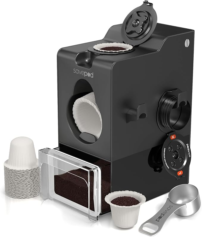 SavePod Coffee Pod Maker with Reusable Coffee Pods, Compatible with Keurig and K-Cup Coffee Machines, Smart, Easy to Use & Convenient (Black, Small)