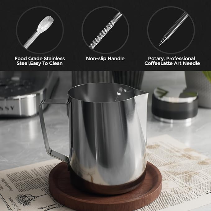 Milk Frothing Pitcher, 20 Oz/600 ML Milk Frother Steamer Cup Stainless Steel Espresso Cup with Decorating Pen