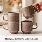 Load image into Gallery viewer, Stackable Coffee Mugs Set: 13 oz Ceramic Stacking Cups for Cappuccino Latte Tea - Microwave Safe Mug for Home &amp; Office - 4 PCS, Grey