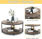 Load image into Gallery viewer, NSdirect 36 inches Round Coffee Table, Rustic Wooden Surface Top &amp; Sturdy Metal Legs Industrial Sofa Table for Living Room Modern Design Home Furniture with Storage Open Shelf (Brown)