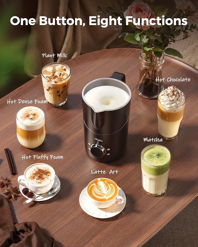 Milk Frother and Steamer, 8-in-1 Electric Milk Frother for Coffee, 13.5oz/400mL Large Capacity Automatic Warm and Cold Foam Maker, Hot Chocolate Maker Coffee Frother, Black