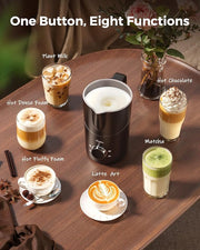 Milk Frother and Steamer, 8-in-1 Electric Milk Frother for Coffee, 13.5oz/400mL Large Capacity Automatic Warm and Cold Foam Maker, Hot Chocolate Maker Coffee Frother, Black