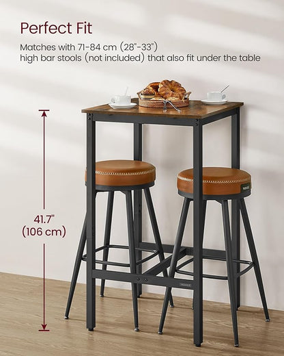 VASAGLE Bar Table, Small Kitchen Dining Table, High Top Pub Table, Height Cocktail Table for Living Room Party, Sturdy Metal Frame, 23.6 x 23.6 x 41.7 Inches for Narrow Spaces, Rustic Brown and Black