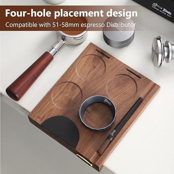 Bincoo Wooden Corner Coffee Tamper Mat,Espresso Tamper Station,Suit for 51-58mm Coffee Tamper Holder Pad for Baristas Protect Your Worktop (Brown)