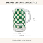 Load image into Gallery viewer, MACKENZIE-CHILDS Electric Kettle, Stainless-Steel Tea Kettle, Green-and-White Emerald Check