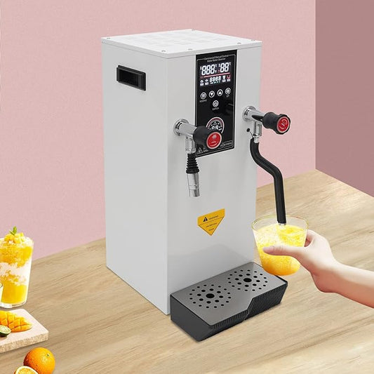 12L Commercial Electric Milk Frother 3000W 110V Steam Boiling Water Machine Modern Milk Foam Machine with LED Display Multi-Purpose Hot Water Dispenser for Espresso Coffee Milk Tea (White)