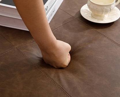 Kmax 32-Inch Dark Brown Faux Leather Coffee Table Large Square Ottoman Foot Rest Stool Upholstered Coffee Table with Wooden Shelf Storage for Living Room Office