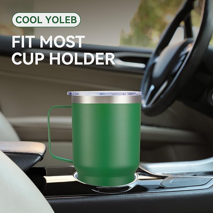30 oz Tumbler with Handle and Lid, Stainless Steel Tumblers Double Wall Vacuum Insulated Travel Mug Leak Proof Cup Keep Drinks Cold and Hot Dark Green, 1 Pack
