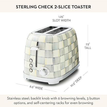 MACKENZIE-CHILDS 2-Slice Toaster, Decorative Toaster for Kitchen, Gray-and-White Sterling Check