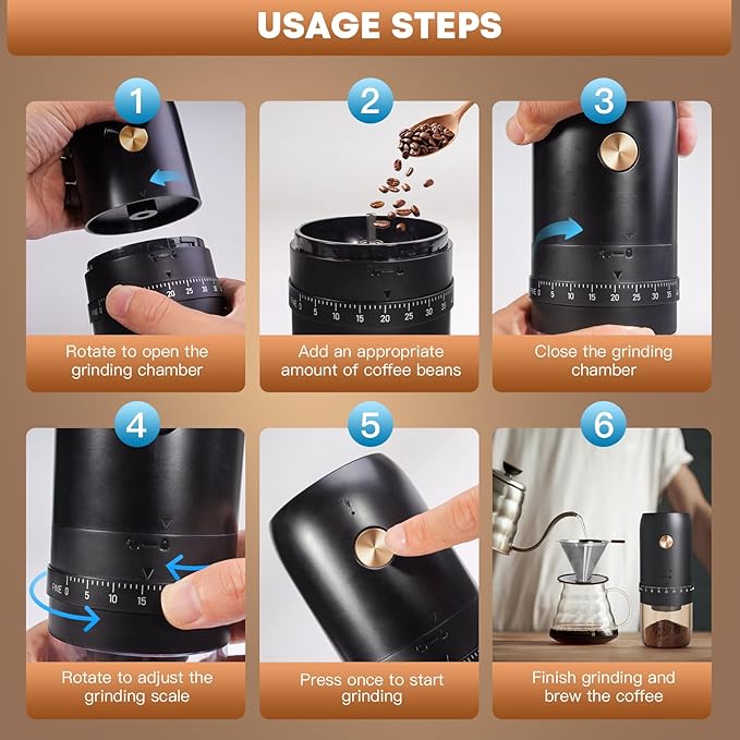 Portable Electric Coffee Grinder， Upgraded External Adjustable 40 Levels Fine to Coarse Settings, Stainless Steel Conical Burr Rechargeable and Faster Grinding for Office,Home,Camping,Travel,Black