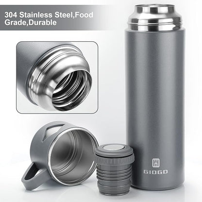 Stainless Steel Thermo 700ml/23.7oz Vacuum Insulated Bottle with Cup for Coffee Hot drink and Cold drink water flask.(Gray,Set)