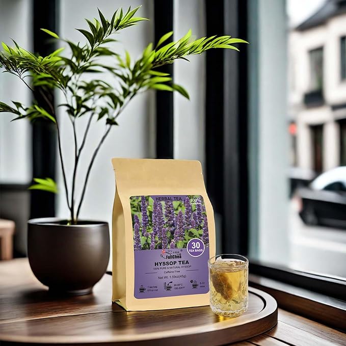 FullChea - Hyssop Tea Bags, 30 Teabags, 1.5g/bag - Premium Hyssop - Non-GMO - Caffeine-free - Support Digestion & Promote Relaxation