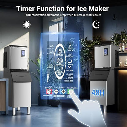 Commercial Ice Machine Maker 680LBS/24H with 450LBS Storage Bin, 234 Ice Ready in 8-12 Min, Self-Cleaning Commercial Ice Makers, Adjustable Ice Thicknesses, Timing Function