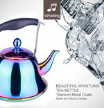 Load image into Gallery viewer, Whistling Tea Kettle Stainless Steel Stovetop Teakettle with Infuser Sturdy Teapot for Tea Coffee Fast Boiling Color Rainbow Mirror Finish 2 Liter / 2 Quart