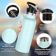 Volhoply 17oz Kids Insulated Water Bottle,Stainless Steel Water Bottles with Straw Lid,Double Wall Vacuum Metal Cups Water Bottle,Reusable Sports Water Flask Keep Hot & Cold for School(Fog,1 Set)