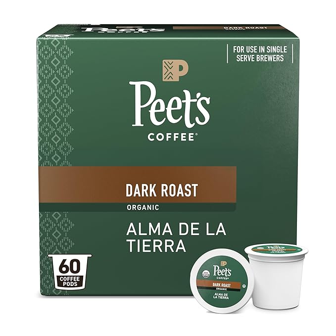 Peet's Coffee, USDA Organic Dark Roast Single Serve Coffee Pods - Alma de la Tierra 60 Count (6 Boxes of 10 Pods)