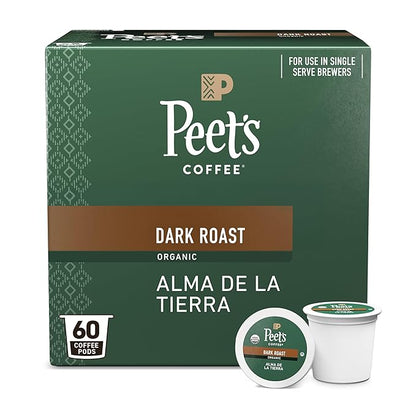 Peet's Coffee, USDA Organic Dark Roast Single Serve Coffee Pods - Alma de la Tierra 60 Count (6 Boxes of 10 Pods)