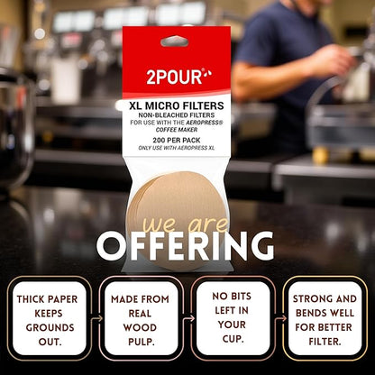 200x Coffee Filter Compatible with Aeropress XL - Reusable, Unbleached, Paper Coffee Filters, Natural Replacement for Espresso & Coffee Maker (Round)